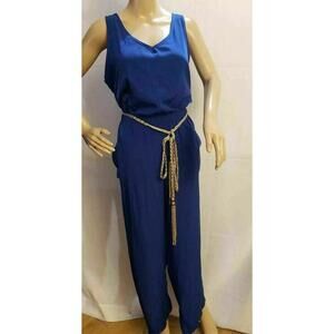 FIO FIO WOMEN'S BLUE CASUAL Belted 2 POCKETS WOMEN'S JUMPSUIT SIZE M